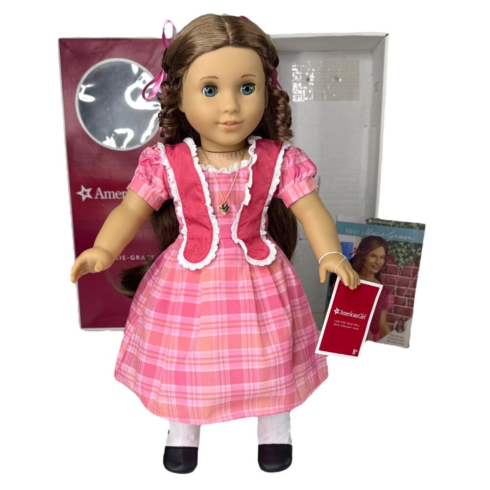 American Girl Marie Grace Doll Meet Outfit Gold Heart Necklace Shoes Socks Box